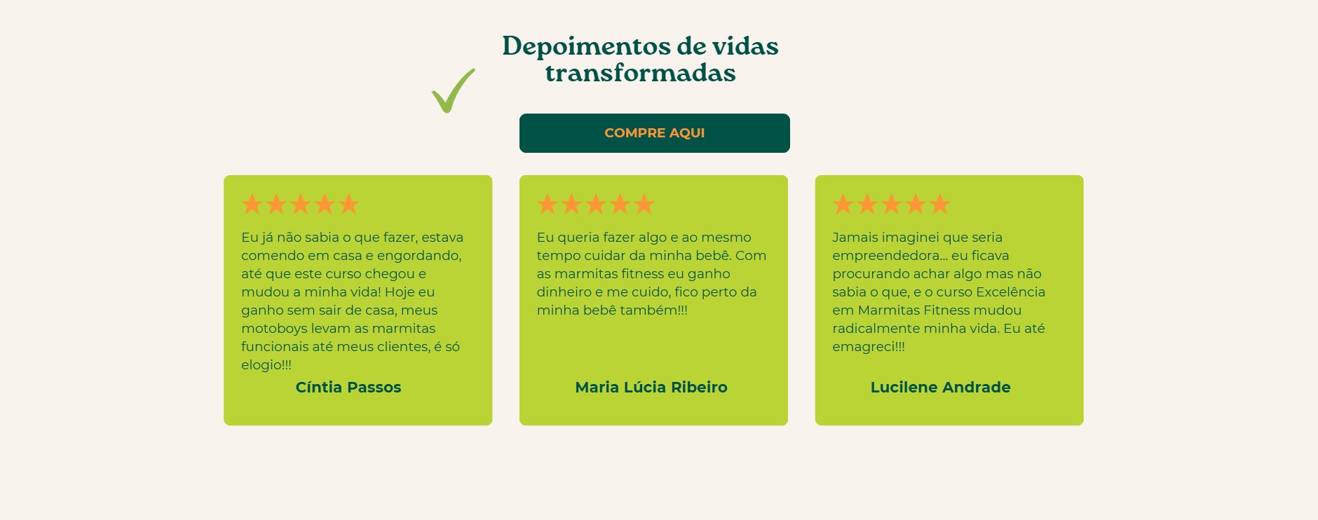 Depoimentos de vidas transformadas da Excelência em Marmitas Fitness